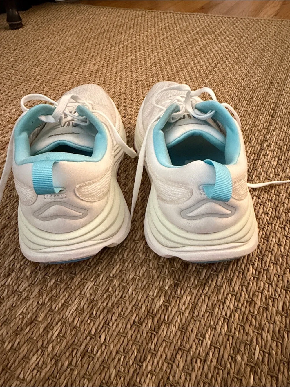 Hoka White Sneakers with Light Blue Accents